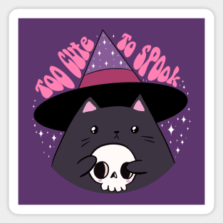 Too cute to spook cute halloween black cat holding a skull Sticker